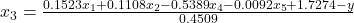 x_{3}=\frac{0.1523x_{1}+0.1108x_{2}-0.5389x_{4}-0.0092x_{5}+1.7274-y}{0.4509}